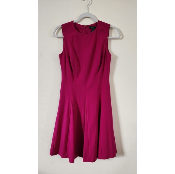 Lauren Ralph Lauren Magenta Fit & Flare Pleated Dress - Picture 2 of 5